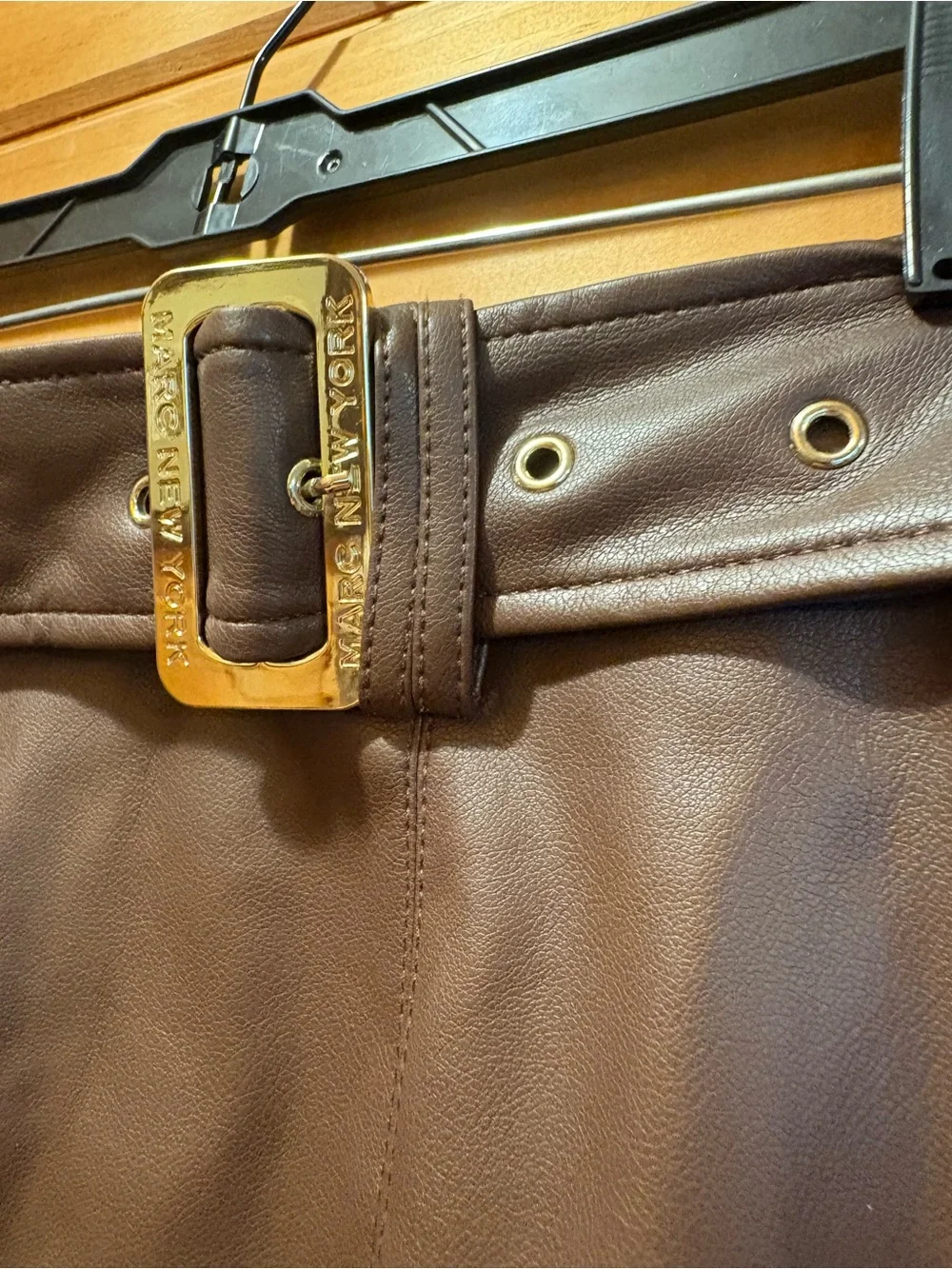 Marc New York NWT size Small Chocolate Brown Faux Leather Belted Pencil Skirt